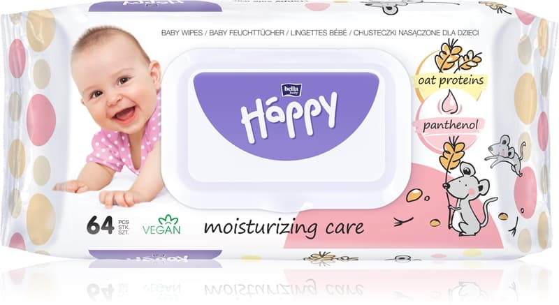 Baby Happy Oat proteins and Panthenol nawilżane chusteczki oczyszczające dla dzieci